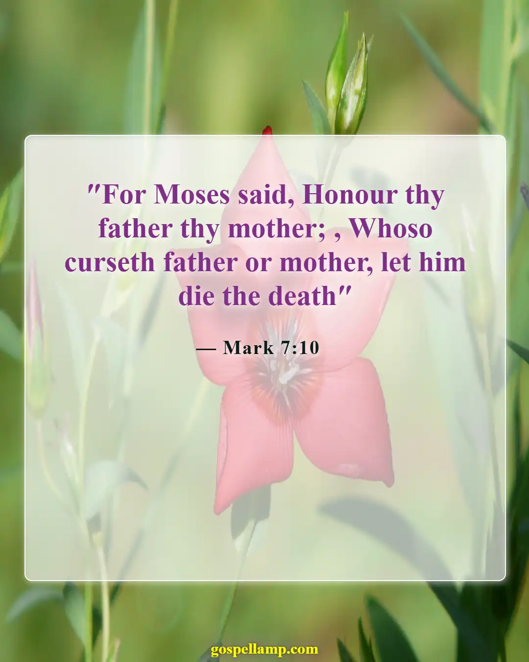 Mark 7:10 :- Honor parents as commanded by Scripture