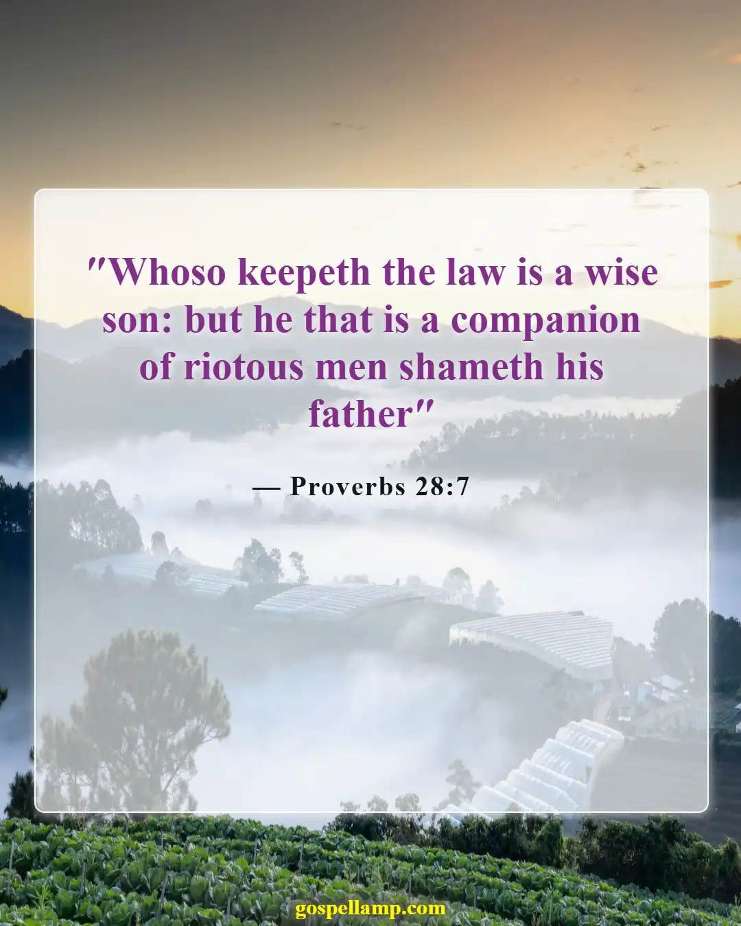 Proverbs 28:7 :- Wise son avoids shameful indulgence and habits